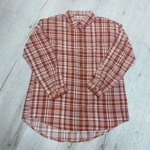 Rust and White Plaid Oversized Button Down Shirt